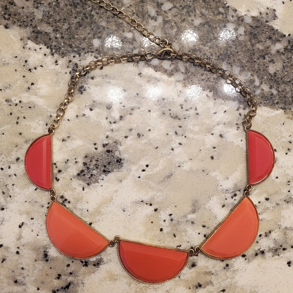 Francesca's Coral Statement Choker Necklace Goldtone w/chain extender